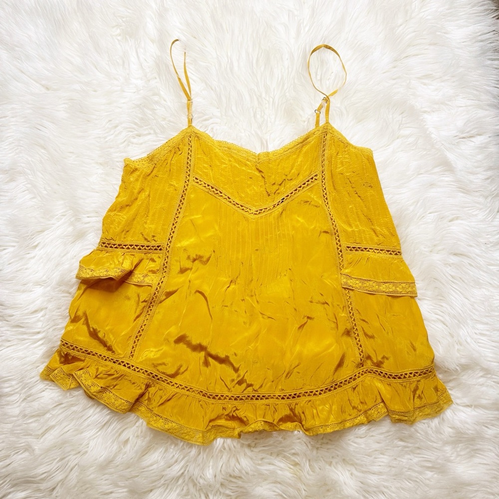 SEA New York Silk Poppy Pintuck Tank Top Blouse Marigold Yellow Small spaghetti